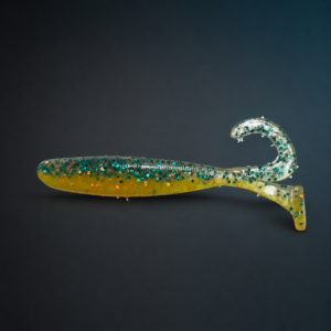 SunRise Crab gold-and-teal glitter soft plastic fishing lure